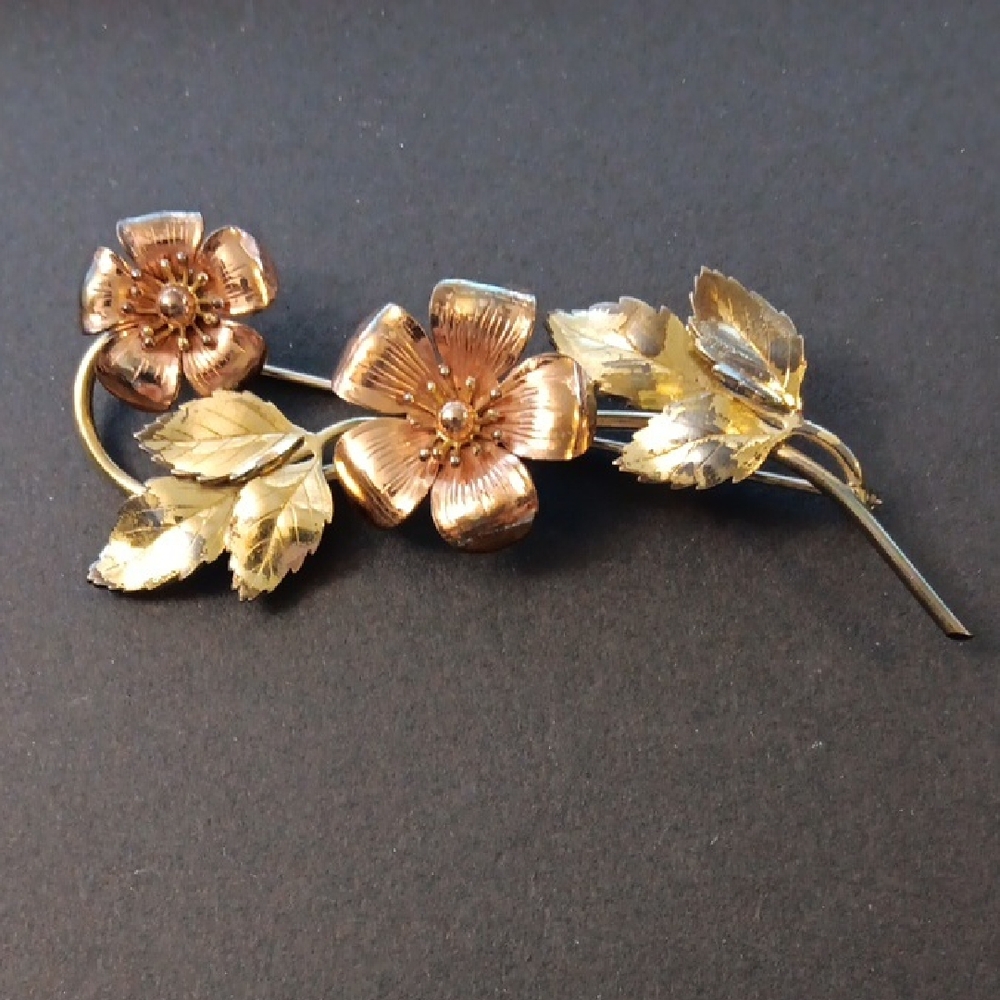 VTG Krementz Rose Gold Filled Flower Spray Brooch